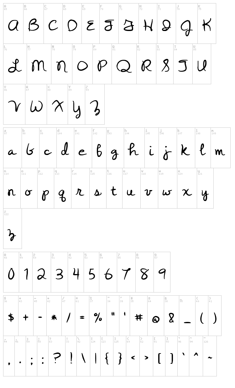 Yesterday Again font map
